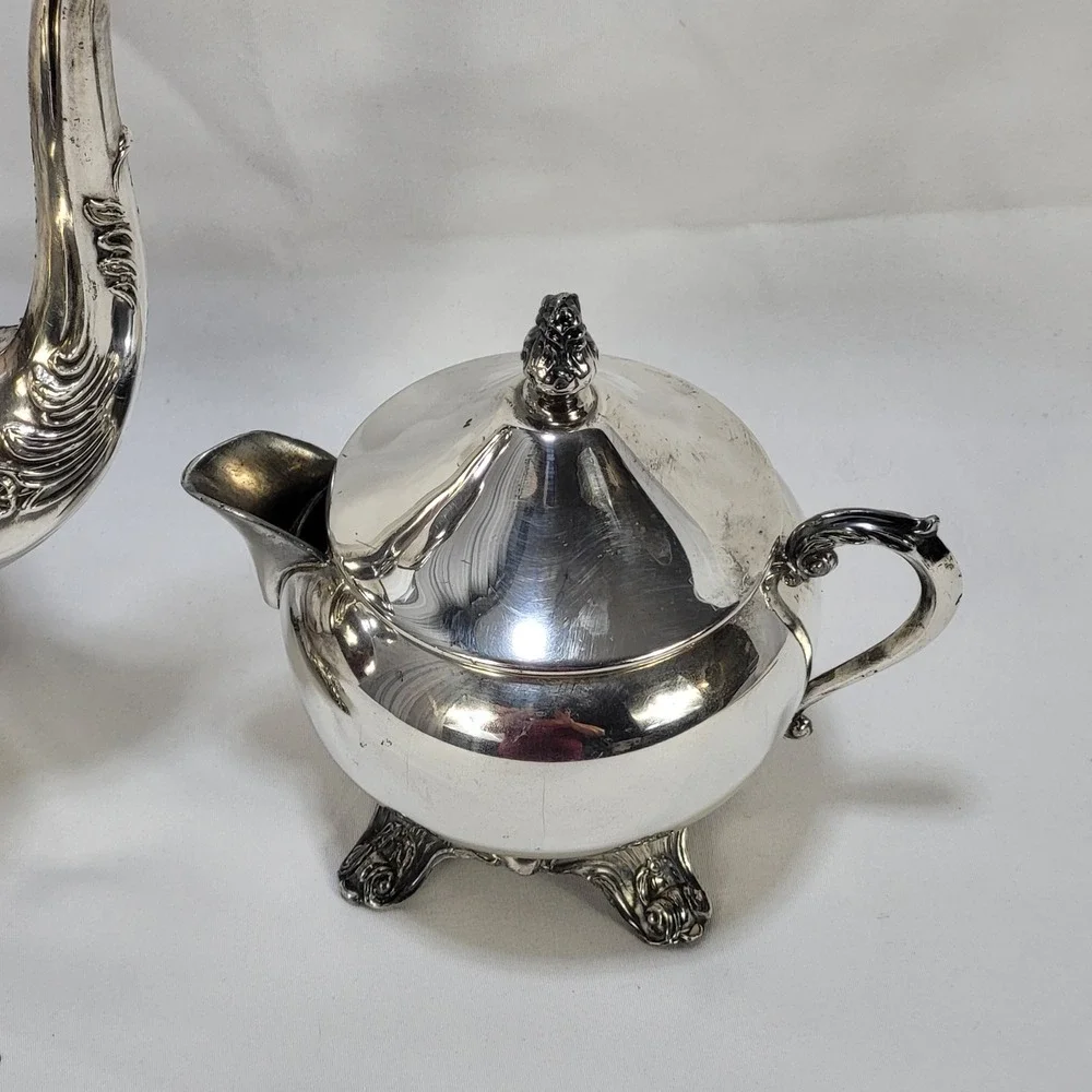 FB Rogers Silver Co 1883 Victorian Teapot Lidded Creamer Bowl Set Silverplate